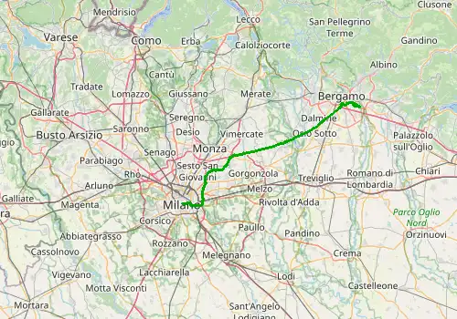 Route map Bergamo Airport - Milan, 58 km, approx. 57 min