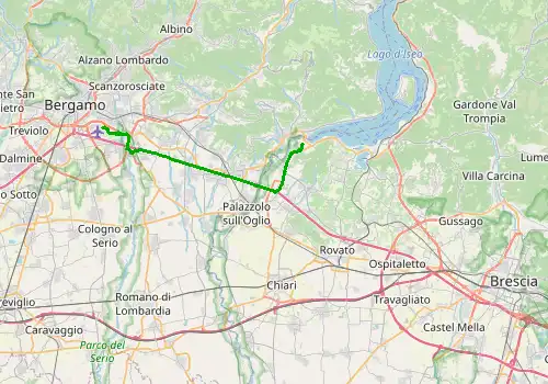Route map Bergamo Airport - Paratico, 27 km, approx. 29 min