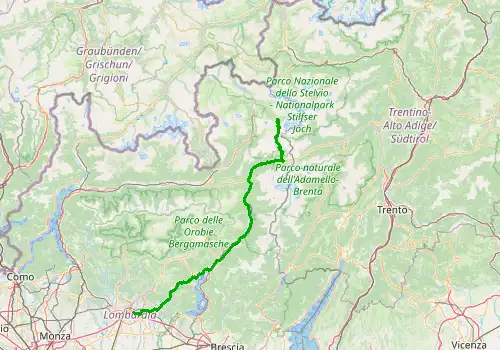 Route map Bergamo Airport - Santa Caterina Valfurva, 148 km, approx. 191 min