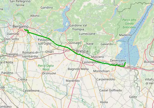 Route map Bergamo Airport - Sirmione, Lake Garda, 82 km, approx. 57 min
