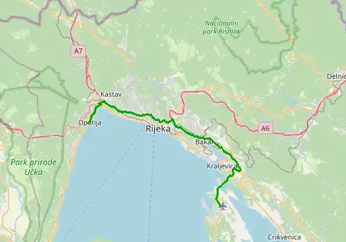 Route map Rijeka Airport - Opatija, 40 km, approx. 45 min