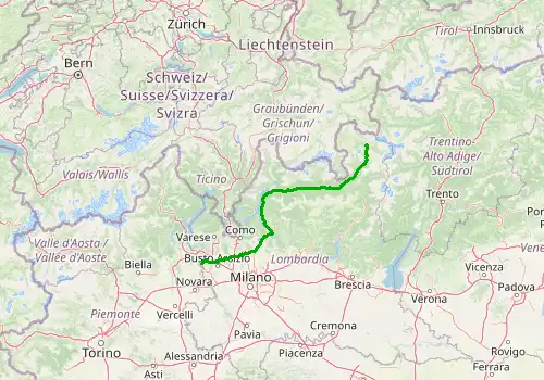 Route map Milan Malpensa Airport - Bormio, Lombardy, 217 km, approx. 218 min