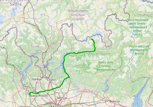 Route map Milan Malpensa Airport - Chiesa Valmalenco, 181 km, approx. 184 min