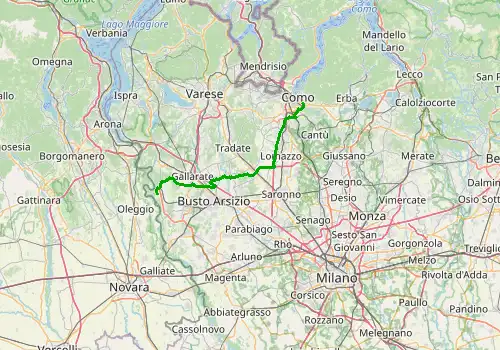 Route map Milan Malpensa Airport - Como Town, 50 km, approx. 47 min