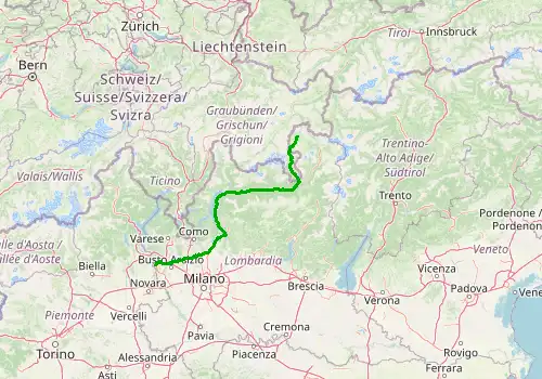 Route map Milan Malpensa Airport - Livigno, 226 km, approx. 244 min