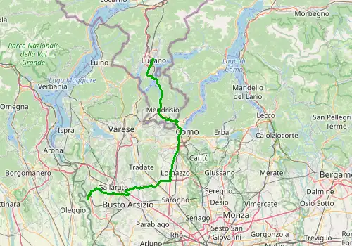 Route map Milan Malpensa Airport - Lugano, 80 km, approx. 70 min