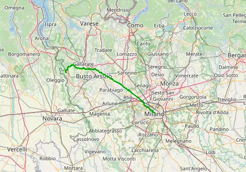 Route map Milan Malpensa Airport - Milan, 50 km, approx. 52 min