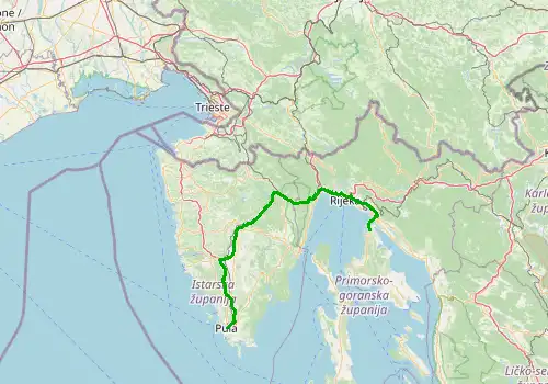 Route map Rijeka Airport - Pula, 132 km, approx. 113 min