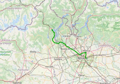Route map Milan Linate Airport - Baveno, Lake Maggiore, 111 km, approx. 81 min