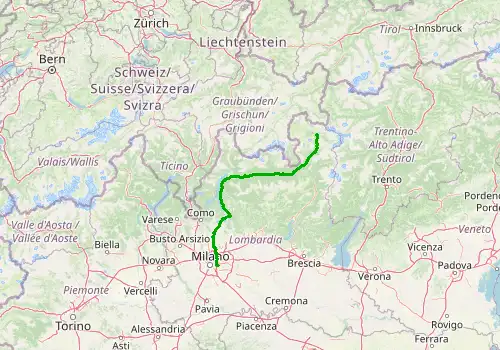 Route map Milan Linate Airport - Bormio, Lombardy, 200 km, approx. 198 min