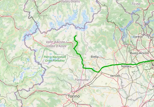 Route map Milan Linate Airport - Champoluc, 192 km, approx. 143 min