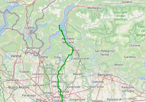 Route map Milan Linate Airport - Menaggio, Lake Como, 80 km, approx. 95 min