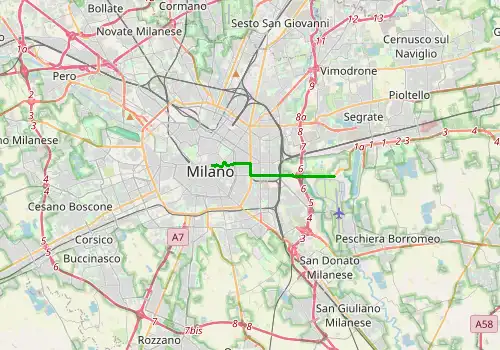 Route map Milan Linate Airport - Milan, 9 km, approx. 20 min