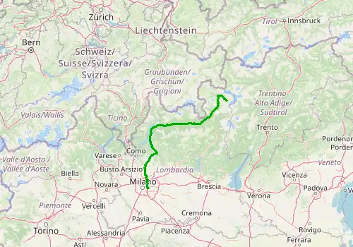 Route map Milan Linate Airport - Santa Caterina Valfurva, 212 km, approx. 213 min