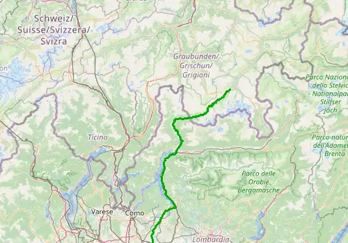 Route map Milan Linate Airport - St Moritz, 170 km, approx. 182 min