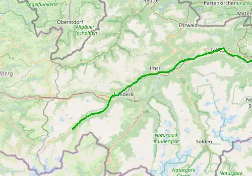 Route map Innsbruck Airport - Ischgl, Tyrol, 96 km, approx. 84 min
