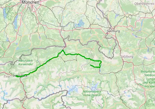 Route map Innsbruck Airport - Saalbach Hinterglemm, 165 km, approx. 175 min
