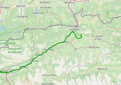 Route map Innsbruck Airport - Scheffau am Wilden Kaiser, 96 km, approx. 83 min