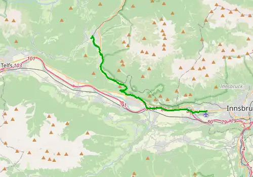 Route map Innsbruck Airport - Seefeld, Tyrol, 19 km, approx. 22 min