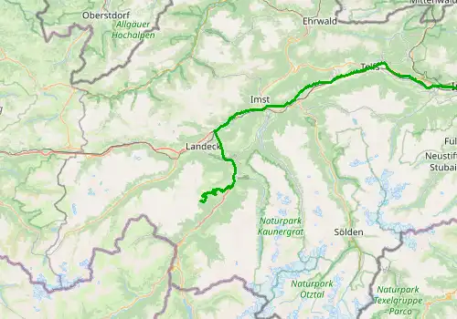 Route map Innsbruck Airport - Serfaus, 96 km, approx. 84 min