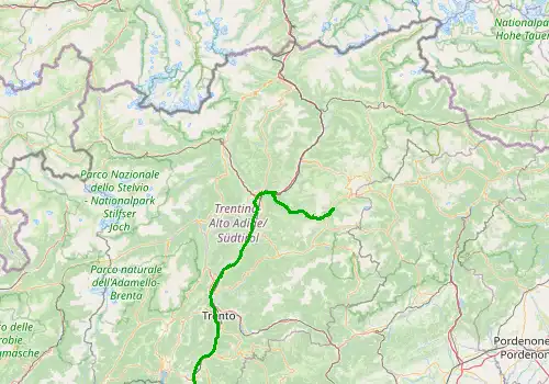 Route map Verona Villafranca Airport - Canazei, Val di Fassa, 197 km, approx. 152 min