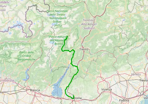 Route map Verona Villafranca Airport - Madonna di Campiglio, 155 km, approx. 152 min