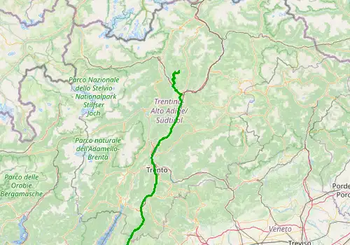 Route map Verona Villafranca Airport - Val di Fassa, 178 km, approx. 125 min