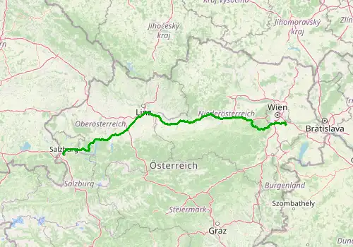 Route map Vienna Airport - Salzburg, 320 km, approx. 201 min