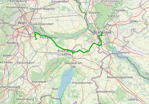 Route map Vienna Airport - Bratislava, 74 km, approx. 64 min