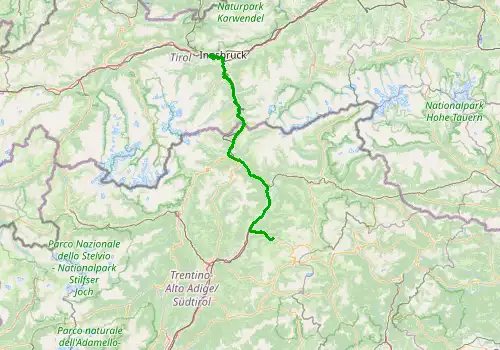 Route map Innsbruck Airport - Ortisei, Val Gardena, 114 km, approx. 92 min
