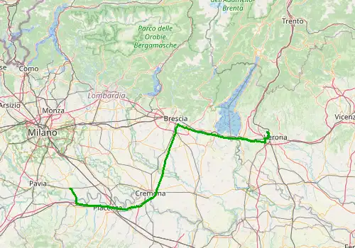 Route map Verona Villafranca Airport - Santa Cristina, Val Gardena, 174 km, approx. 114 min