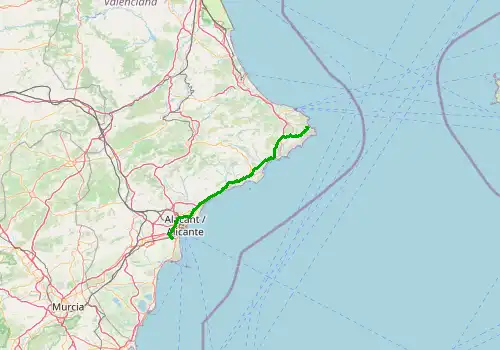 Route map Alicante Airport - Javea (Xabia), 100 km, approx. 72 min