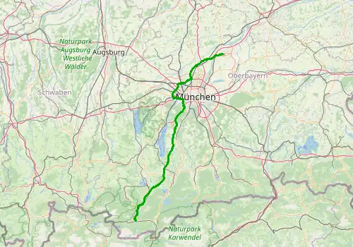 Route map Munich Airport - Garmisch Partenkirchen, 135 km, approx. 92 min