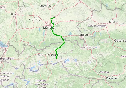 Route map Munich Airport - Mayrhofen, Tyrol, 202 km, approx. 143 min
