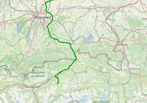 Route map Munich Airport - Ried im Zillertal, 183 km, approx. 123 min