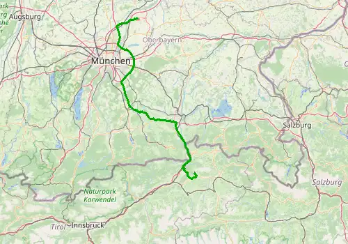 Route map Munich Airport - Scheffau am Wilden Kaiser, 150 km, approx. 101 min