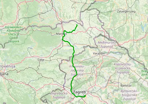 Route map Zagreb Airport - Plitvice lakes, 162 km, approx. 118 min