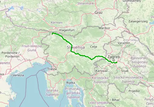Route map Zagreb Airport - Kranjska Gora, 243 km, approx. 165 min