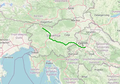 Route map Zagreb Airport - Bled, 209 km, approx. 133 min