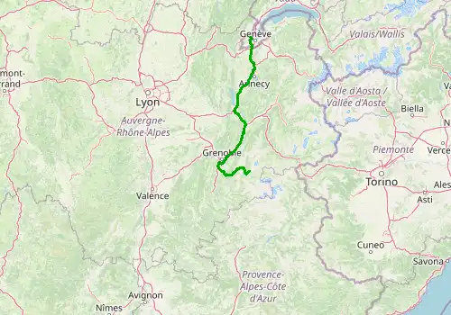 Route map Geneva Airport - Alpe d Huez, 211 km, approx. 173 min