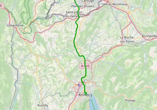 Route map Geneva Airport - Annecy, 45 km, approx. 44 min