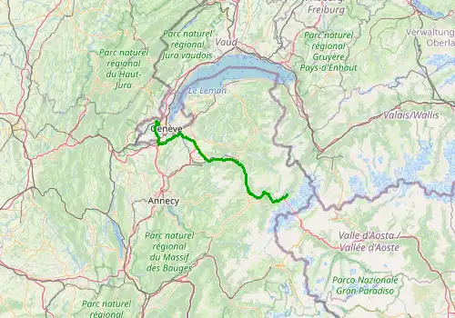 Route map Geneva Airport - Chamonix, 100 km, approx. 71 min