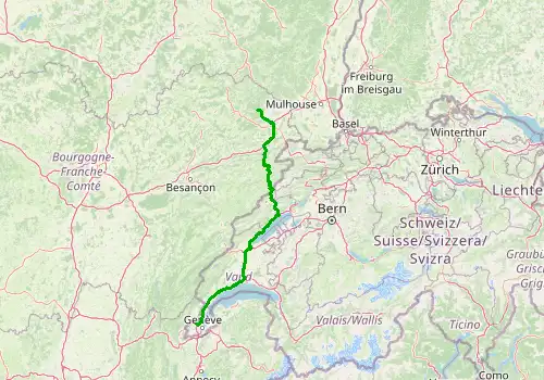 Route map Geneva Airport - Champagny en Vanoise, 247 km, approx. 210 min