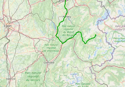 Route map Geneva Airport - La Rosiere, 193 km, approx. 143 min