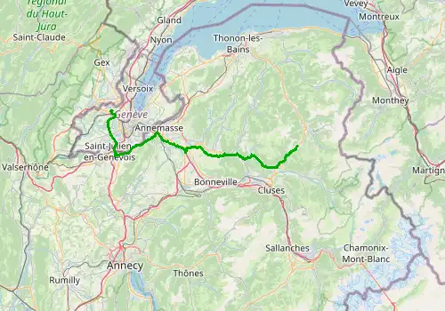 Route map Geneva Airport - Les Gets, 70 km, approx. 78 min