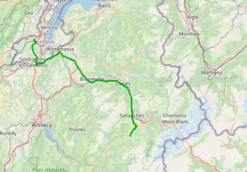 Route map Geneva Airport - Megeve, 88 km, approx. 72 min
