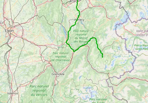 Route map Geneva Airport - Meribel, 180 km, approx. 127 min