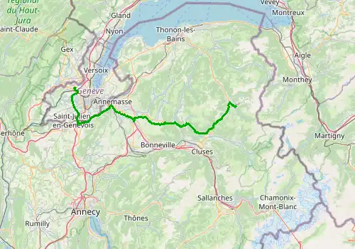 Route map Geneva Airport - Morzine, 77 km, approx. 90 min