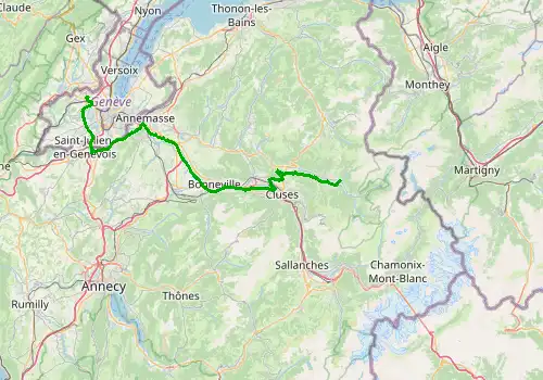 Route map Geneva Airport - Samoens, 81 km, approx. 77 min