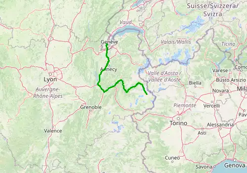 Route map Geneva Airport - Val d Isere, 224 km, approx. 185 min